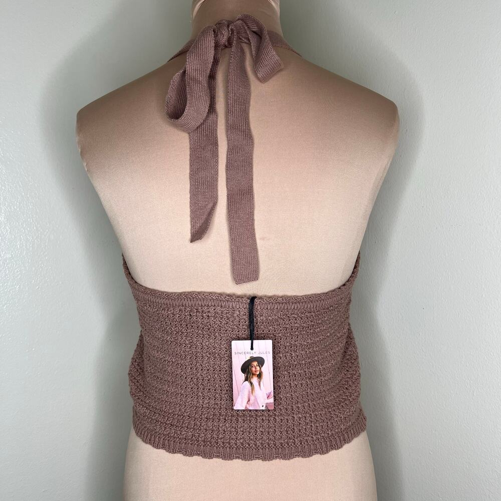 Sincerely Jules Crochet Halter Top Womens Size Medium Brown Knit Coastal Shells - Picture 3 of 8
